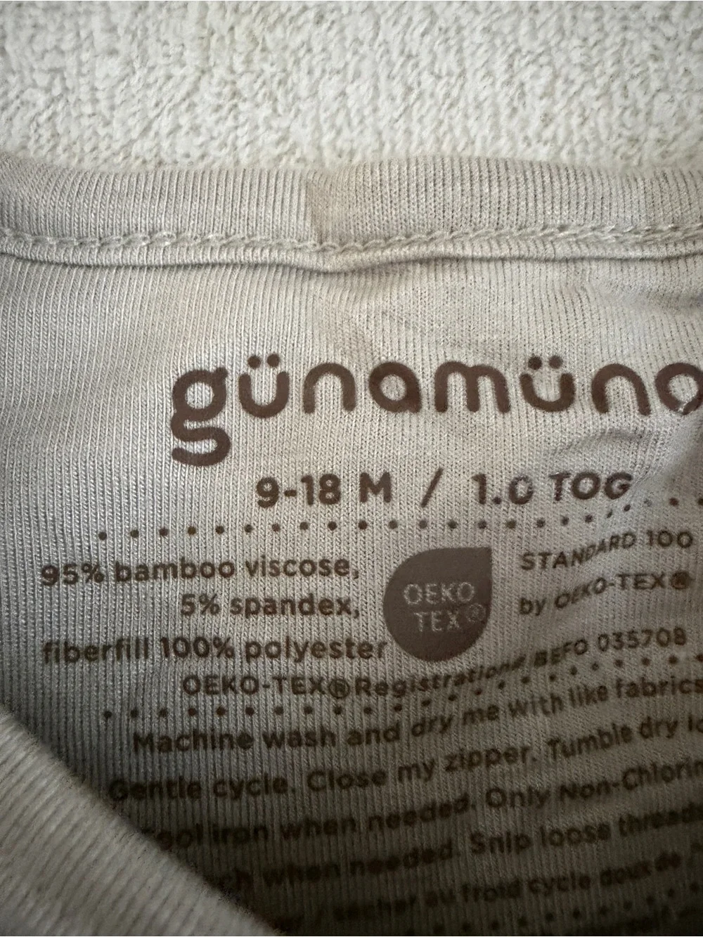NWOT Gunamuna 9-18M sleep sack 1.0 TOG grey duck